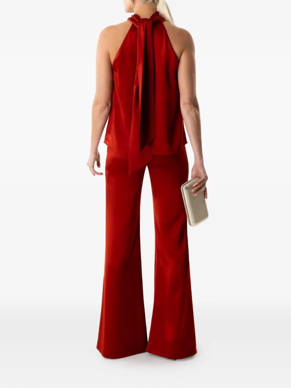 Galvan Satin Flared Trousers In Red