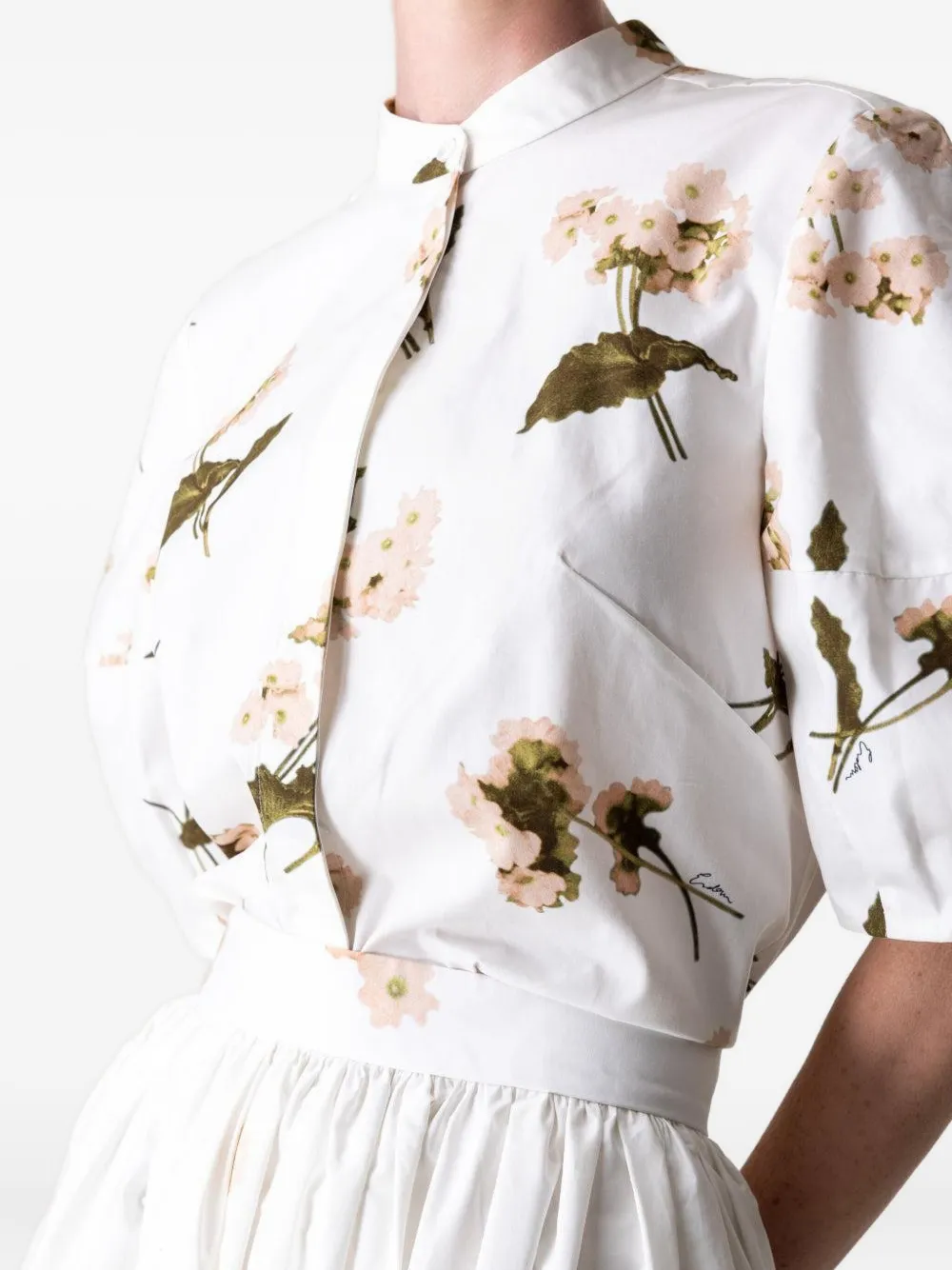 ERDEM floral-print puff-sleeve shirt Wit