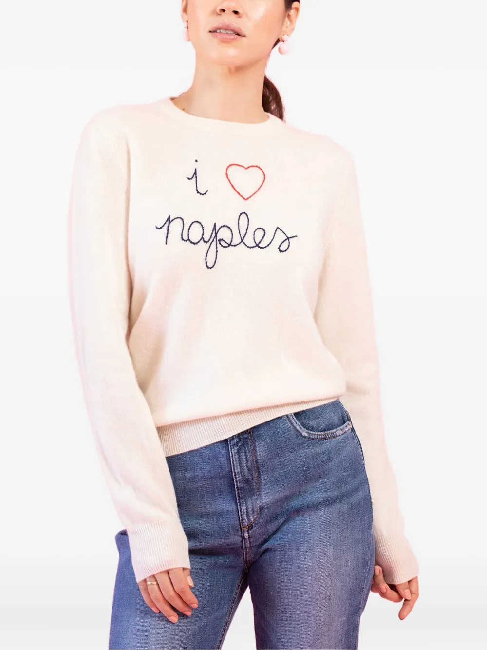 Lingua Franca I Love Naples Embroidered Crew-neck Sweater In Neutral