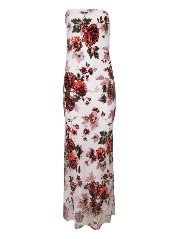 Rodarte Floral-print Strapless Gown in White