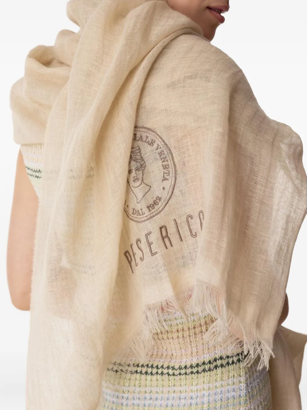 Peserico logo-embroidered scarf Beige