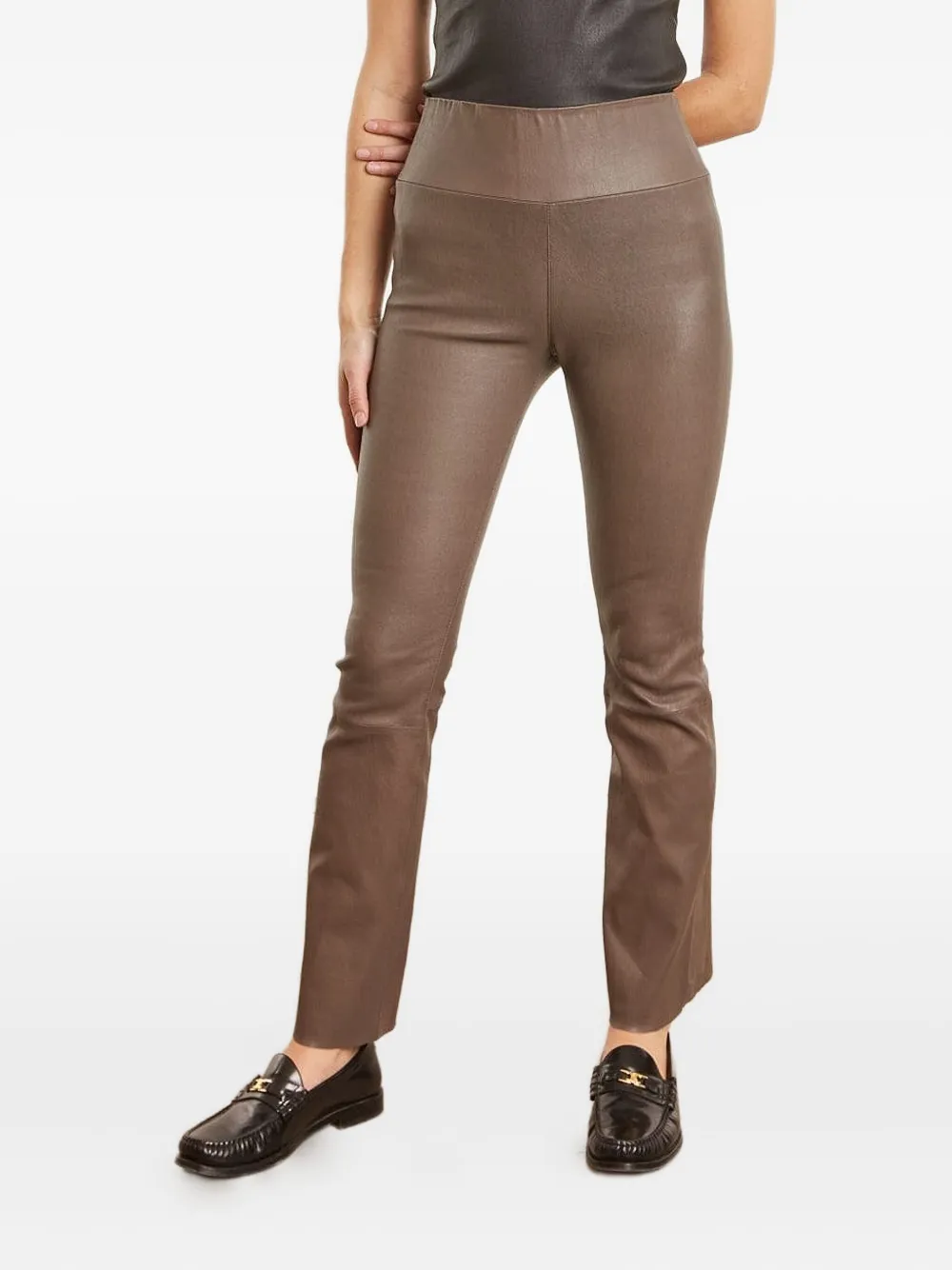 Sprwmn Flared Leather Leggings In Brown