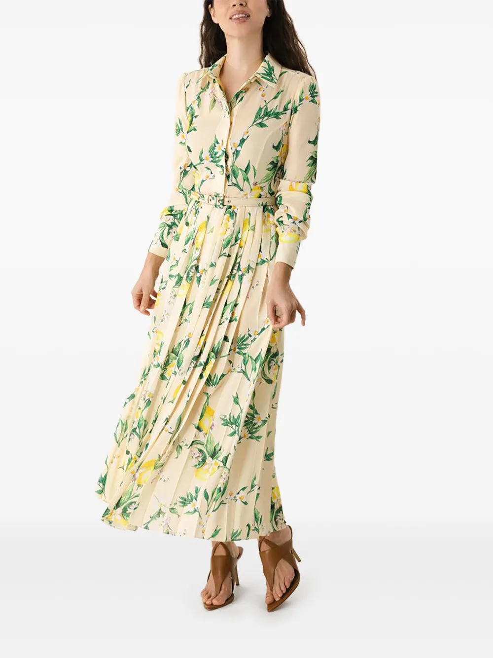 Monique Lhuillier long-sleeves pleated dress - Groen