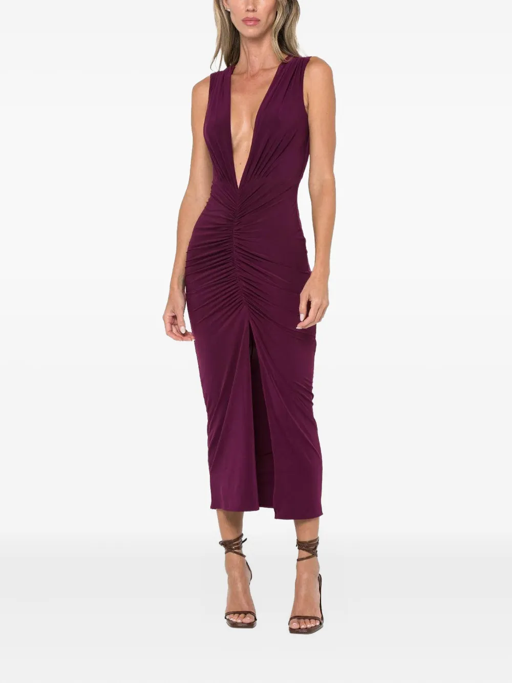 JBQ V-neck ruched midi dress - Rood