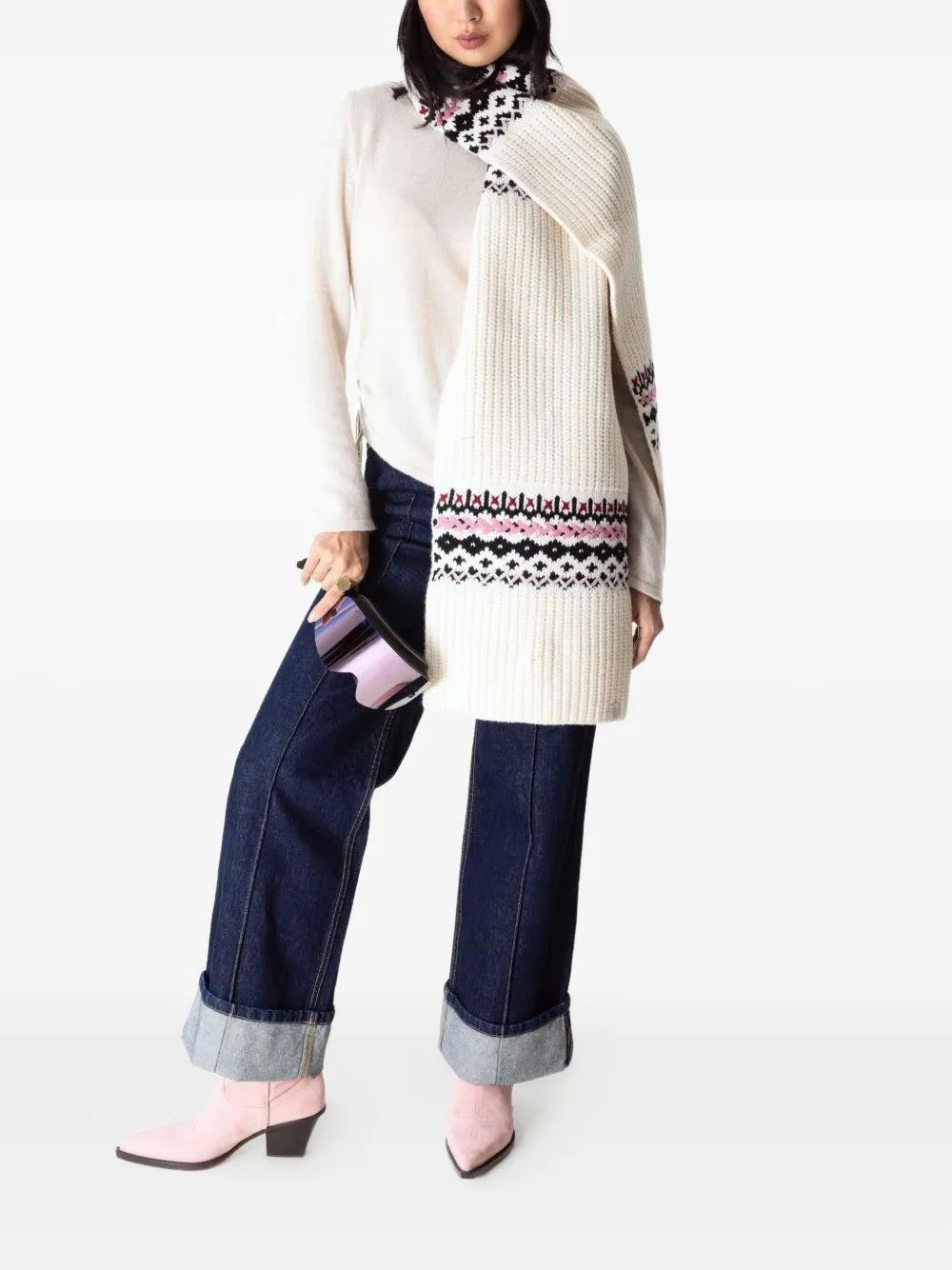 rag & bone Leigh fair-isle ribbed scarf Beige