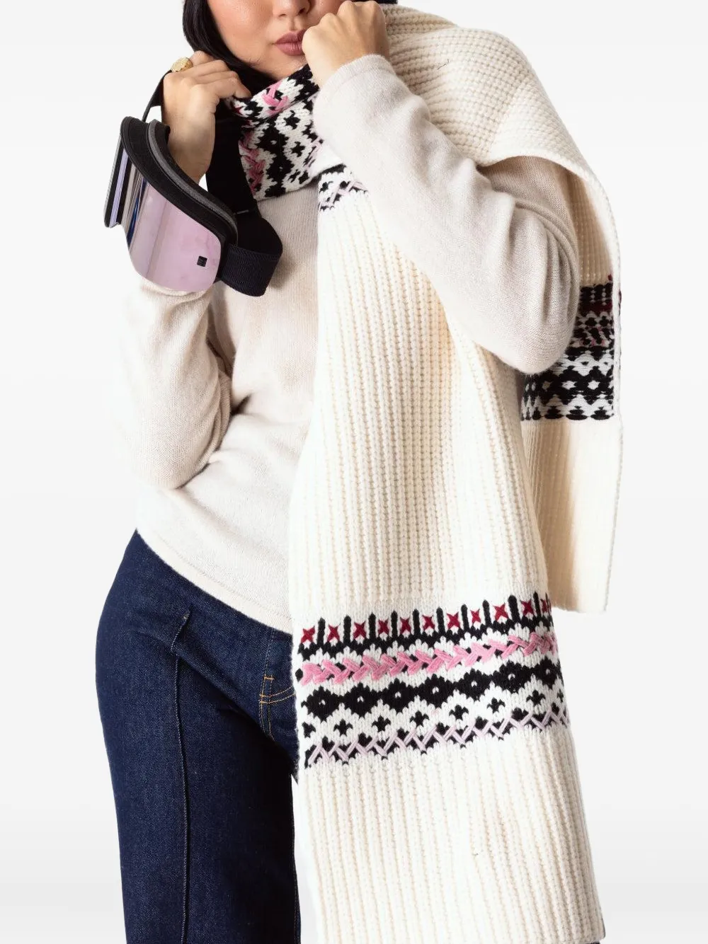 rag & bone Leigh fair-isle ribbed scarf Beige