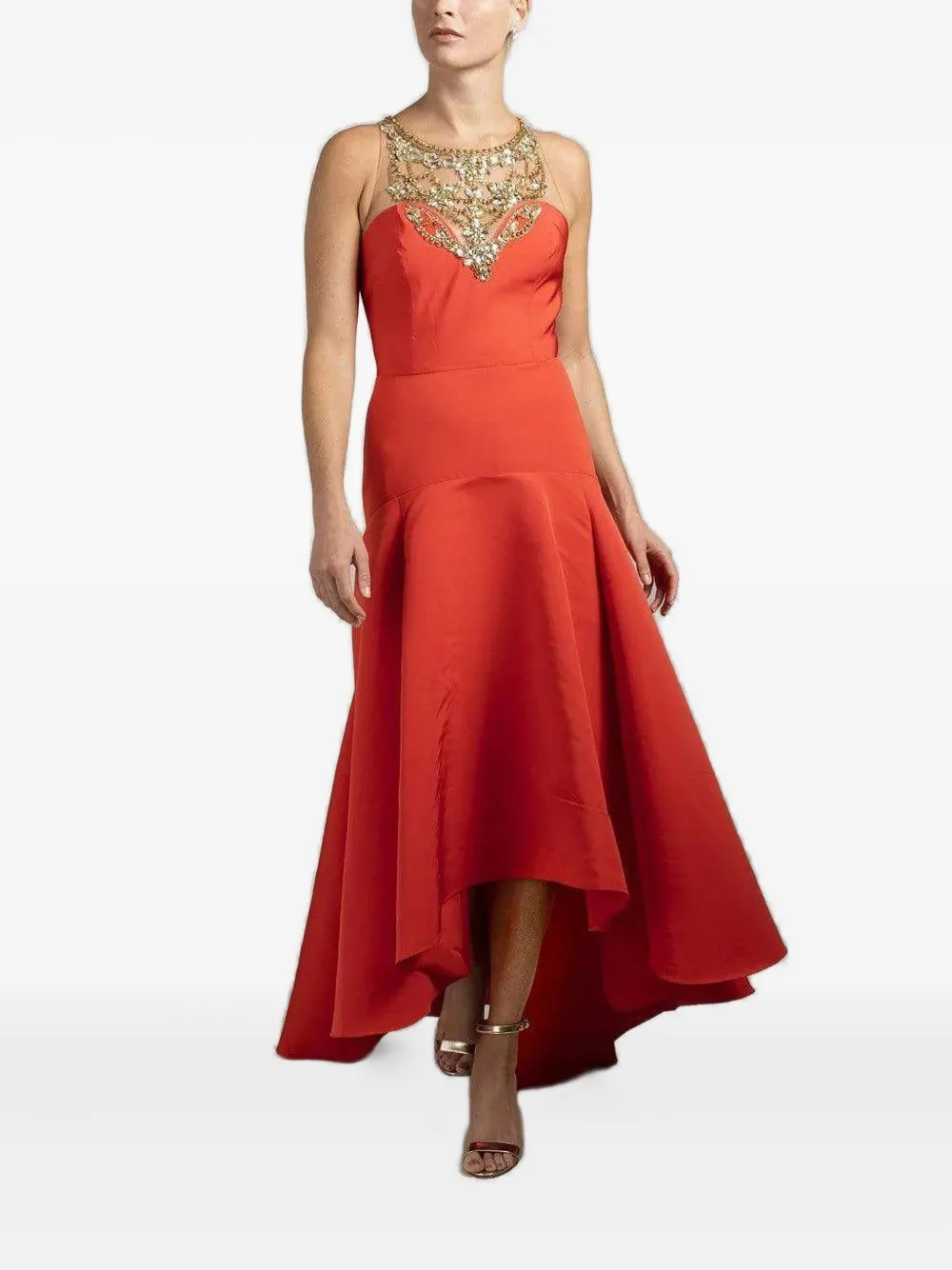 Marchesa Notte Asymmetrische jurk met kristallen - Rood