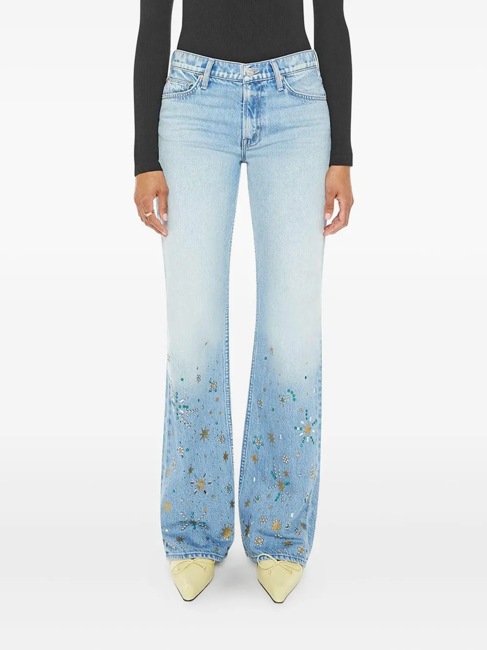 Mother The Bookie Heel Embellished Jeans In Blue