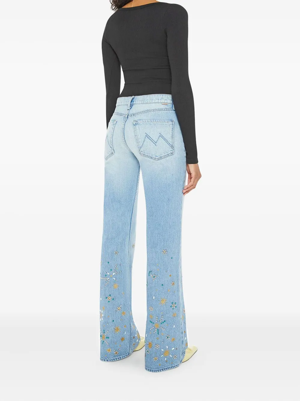 Mother The Bookie Heel Embellished Jeans In Blue