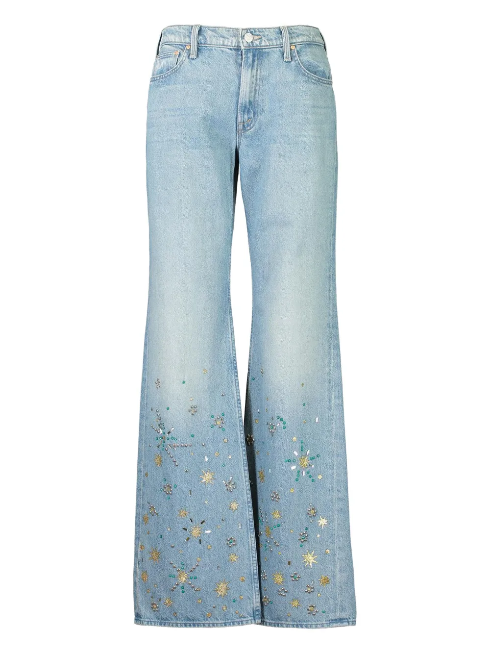 Mother The Bookie Heel Embellished Jeans In Blue