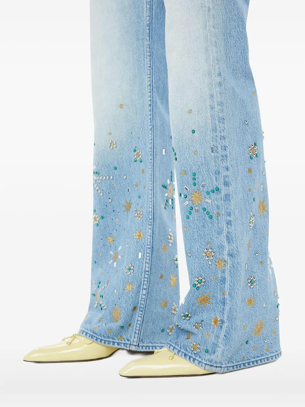 Mother The Bookie Heel Embellished Jeans In Blue