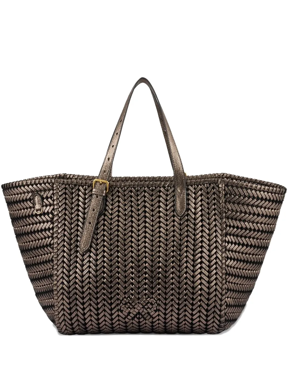Anya Hindmarch Neeson Square herringbone-weave leather tote bag - ブラウン
