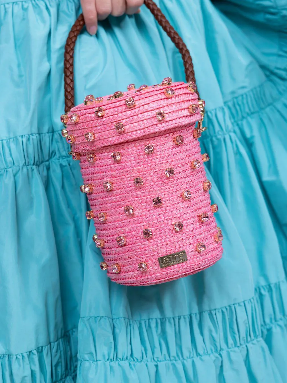 Le Nine Mini Cylinder Mono Tote Bag In Pink
