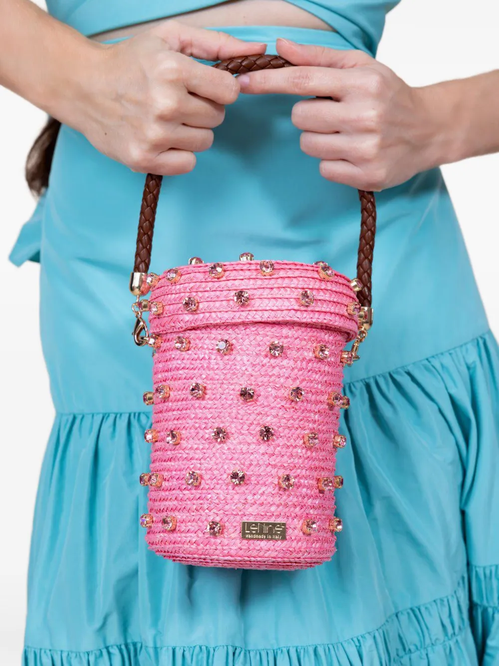 Le Nine Mini Cylinder Mono Tote Bag In Pink