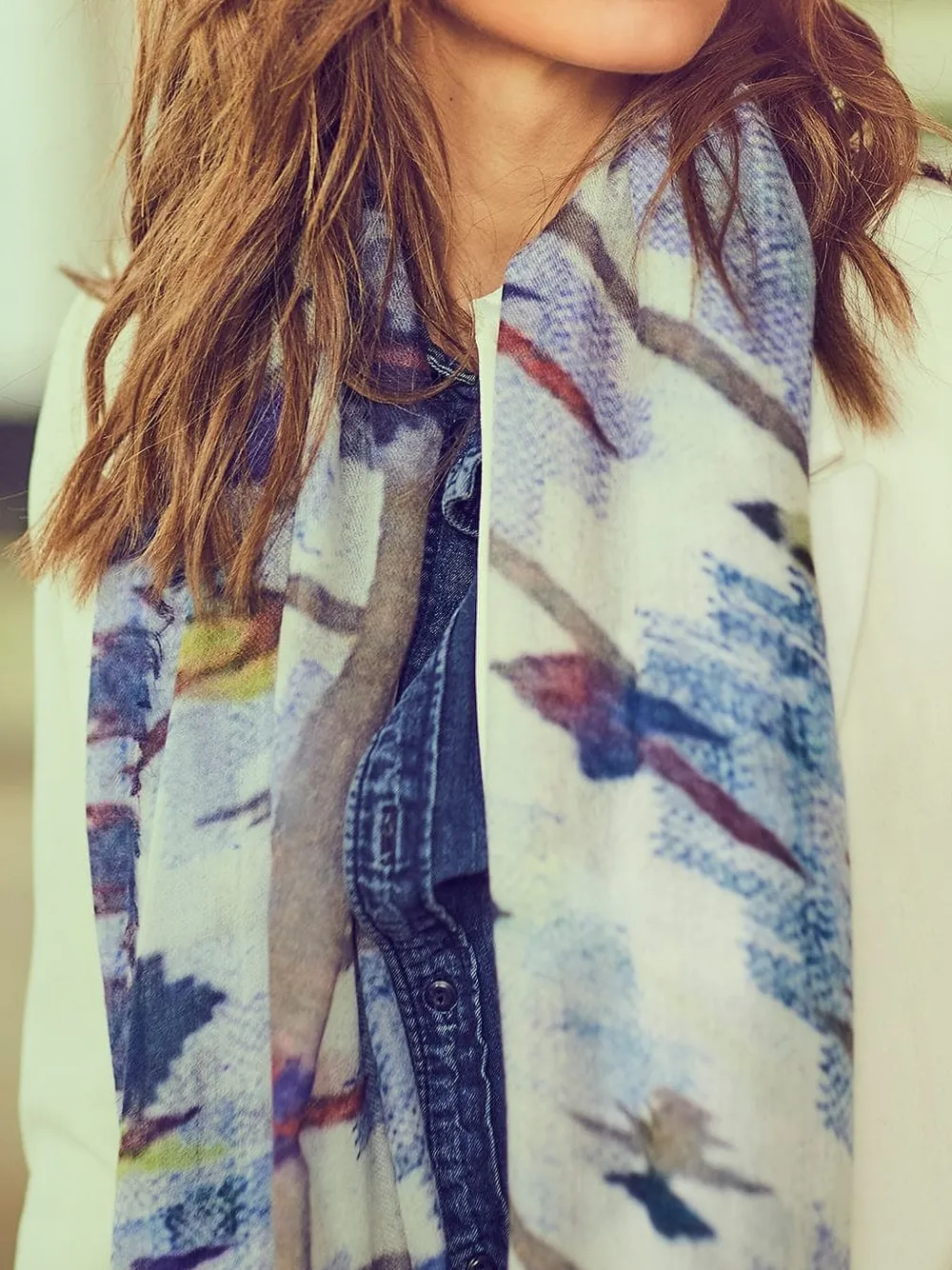 Ama Pure Navajo Fringed Scarf In Blue