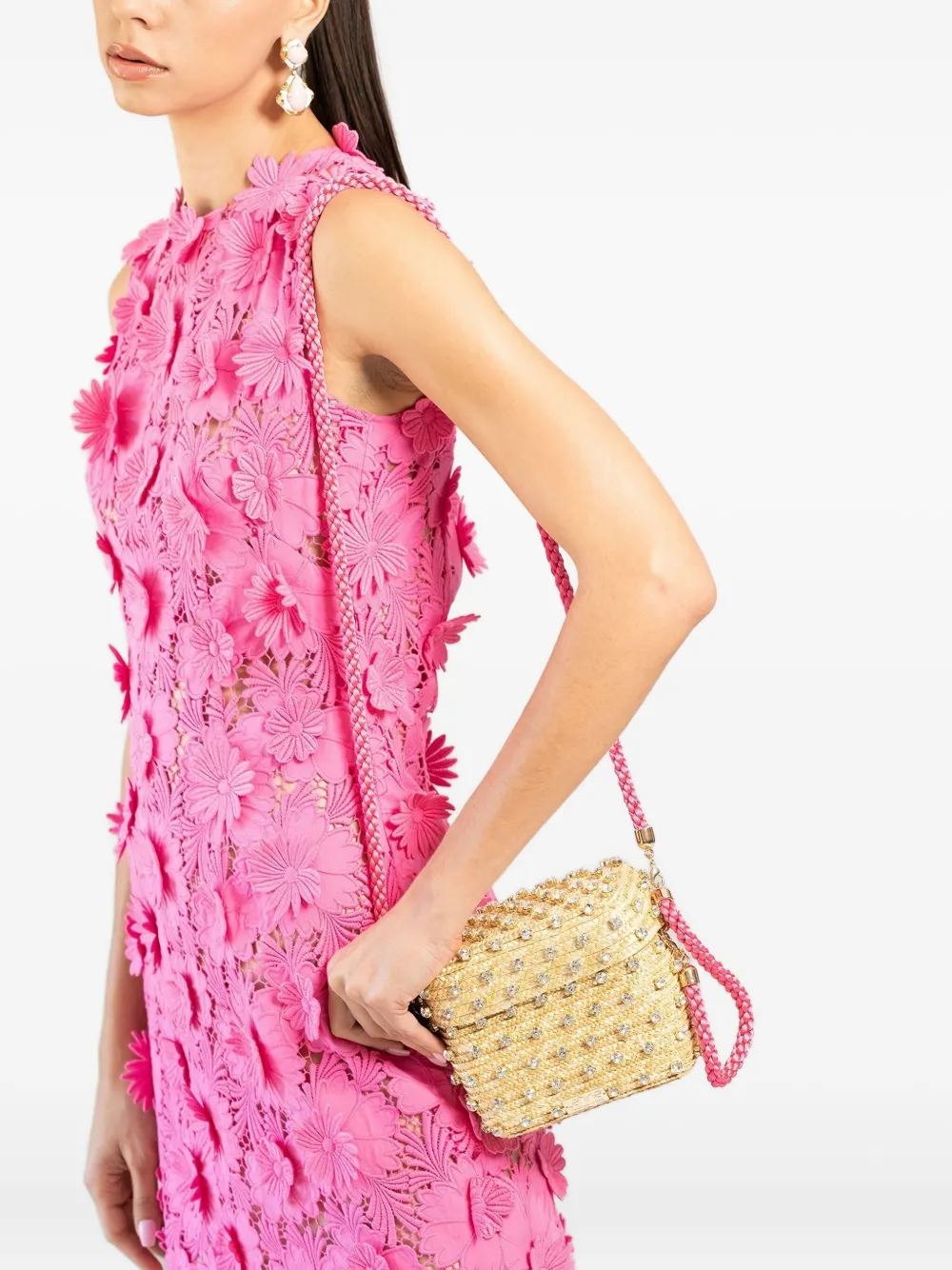 Le Nine Euphoria Box mini-shopper verfraaid met kristallen - Beige