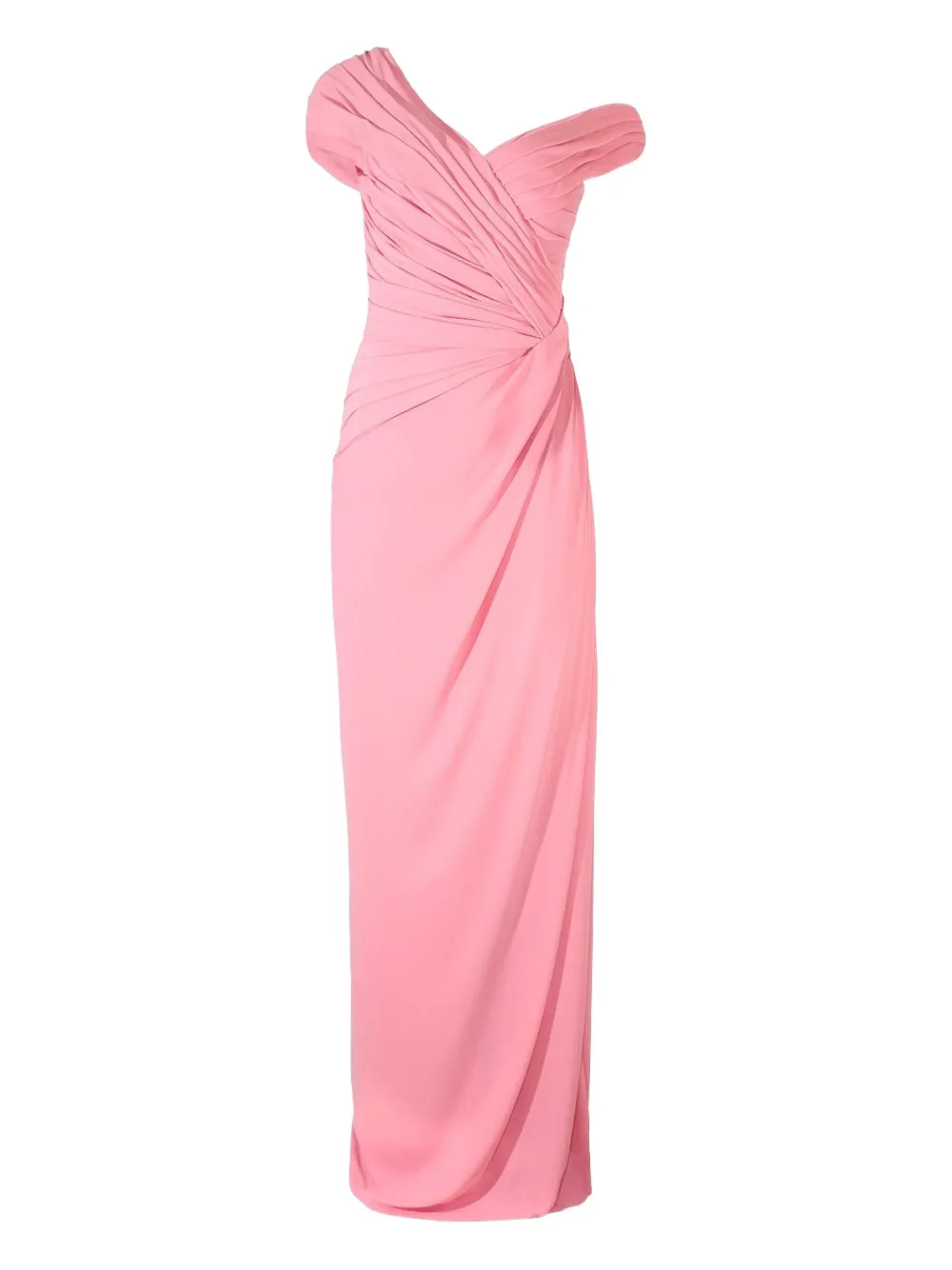 Monique Lhuillier Off-shoulder Draped Gown In Pink