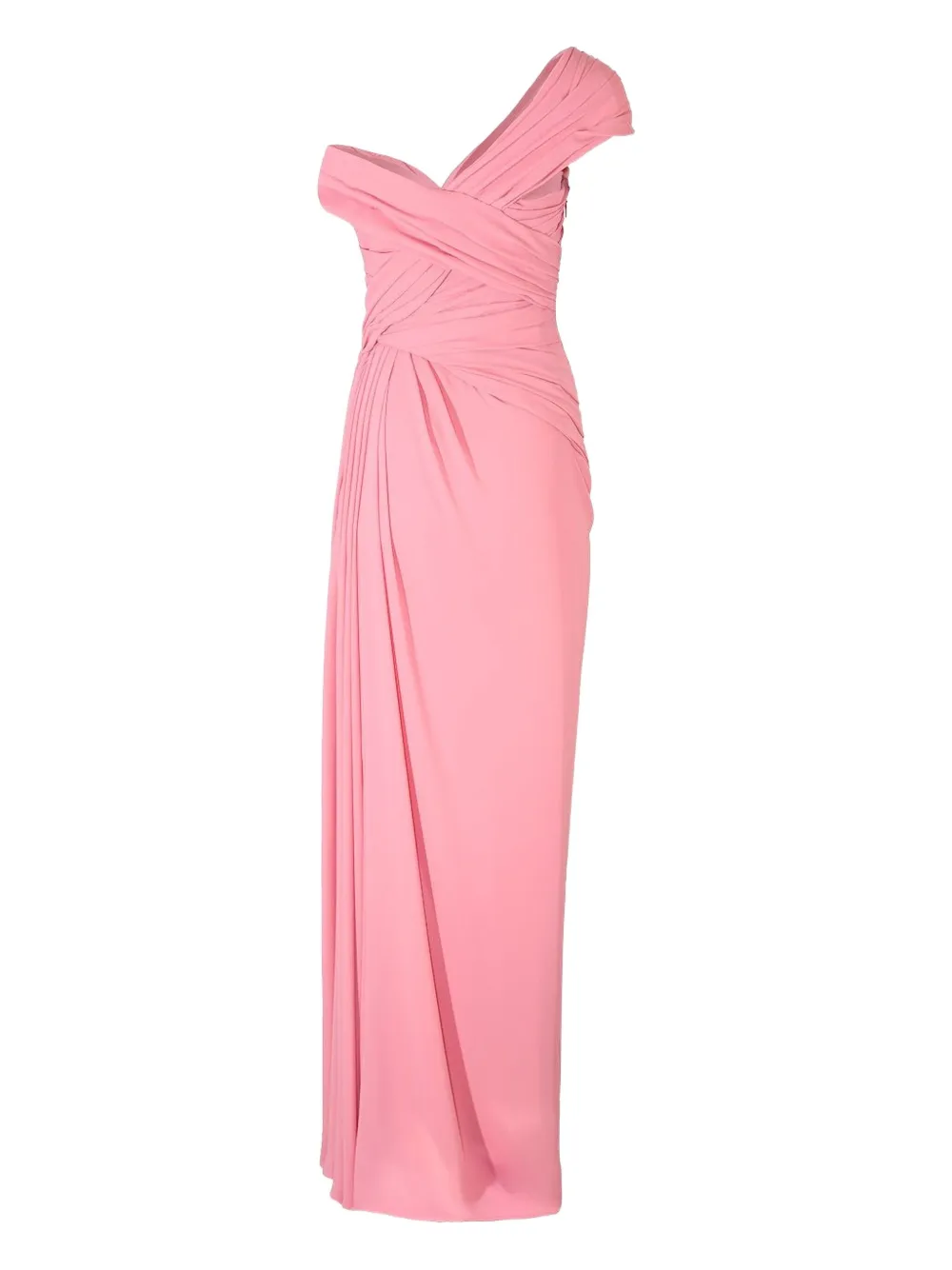 Monique Lhuillier Off-shoulder Draped Gown In Pink