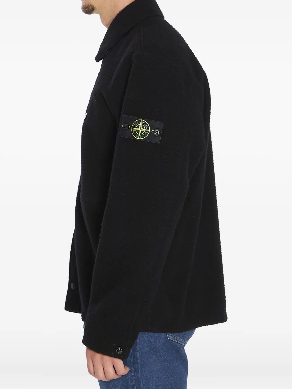 Stone Island Overshirt In Wool Blend In Black