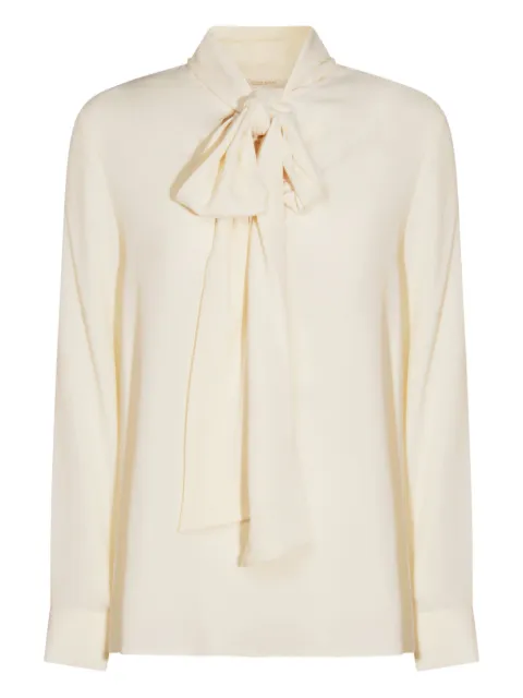 Glanshirt pussy-bow long-sleeve blouse