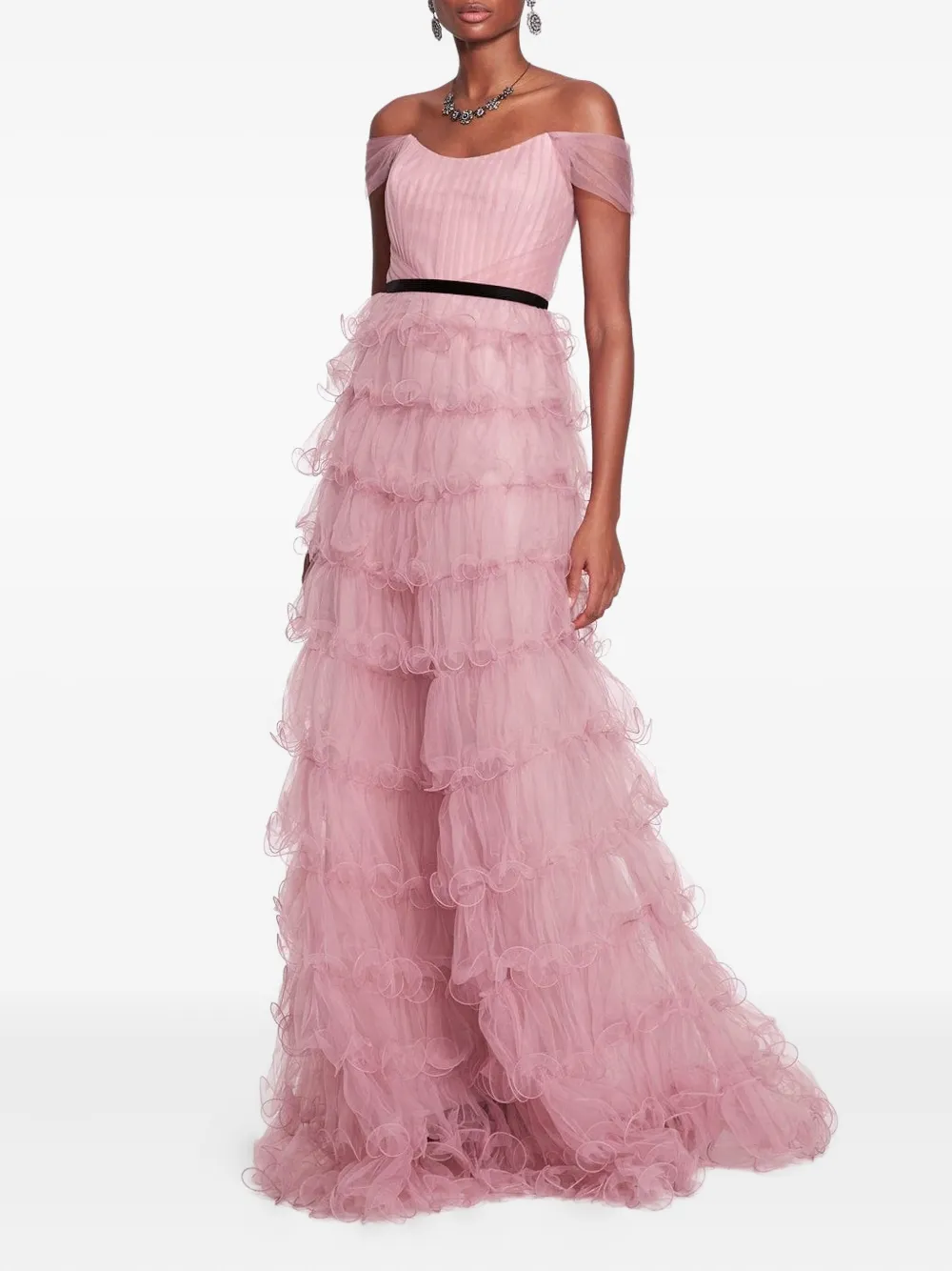 Marchesa Notte Off-shoulder avondjurk - Roze