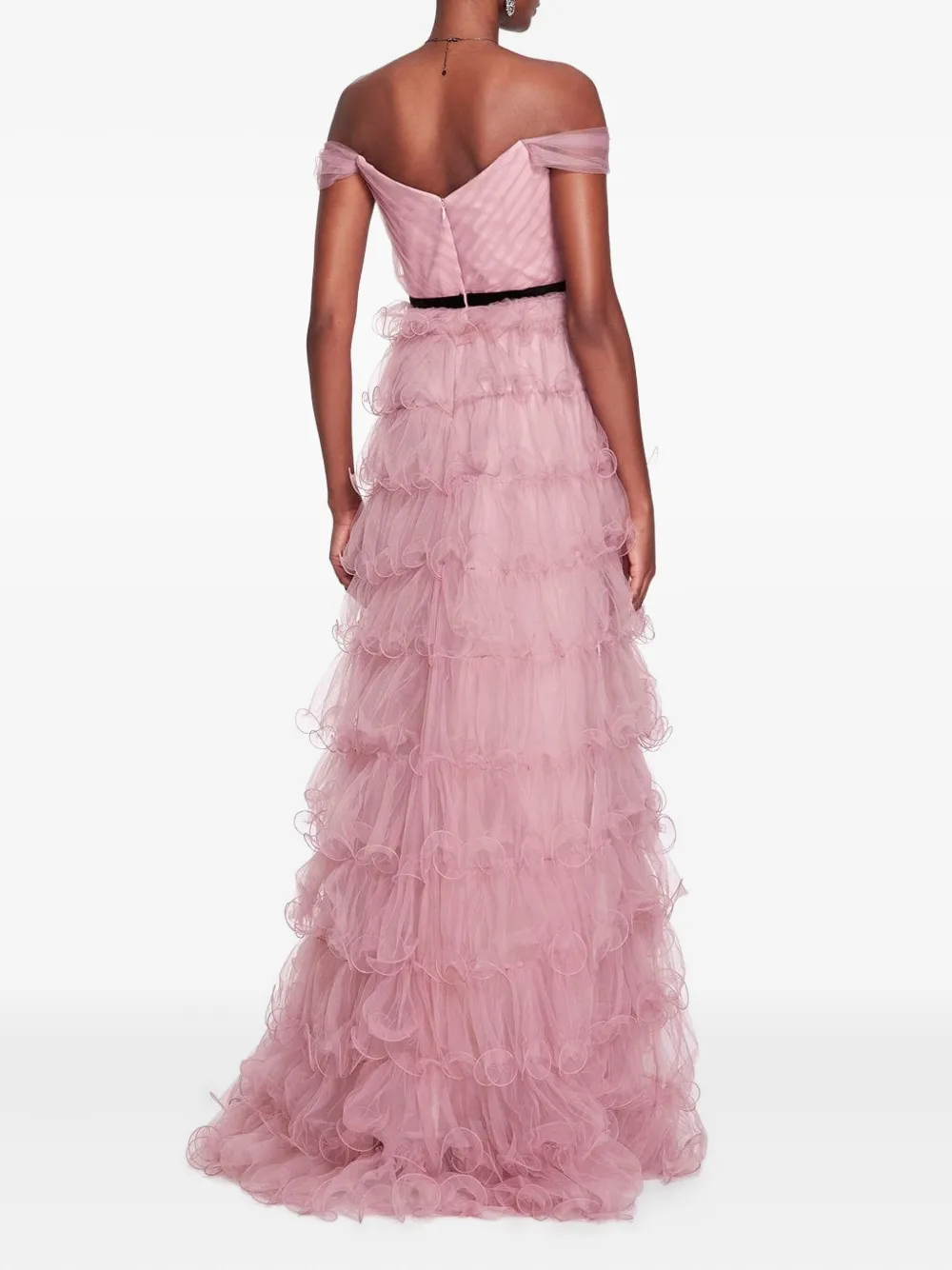 Marchesa Notte Off-shoulder avondjurk Roze