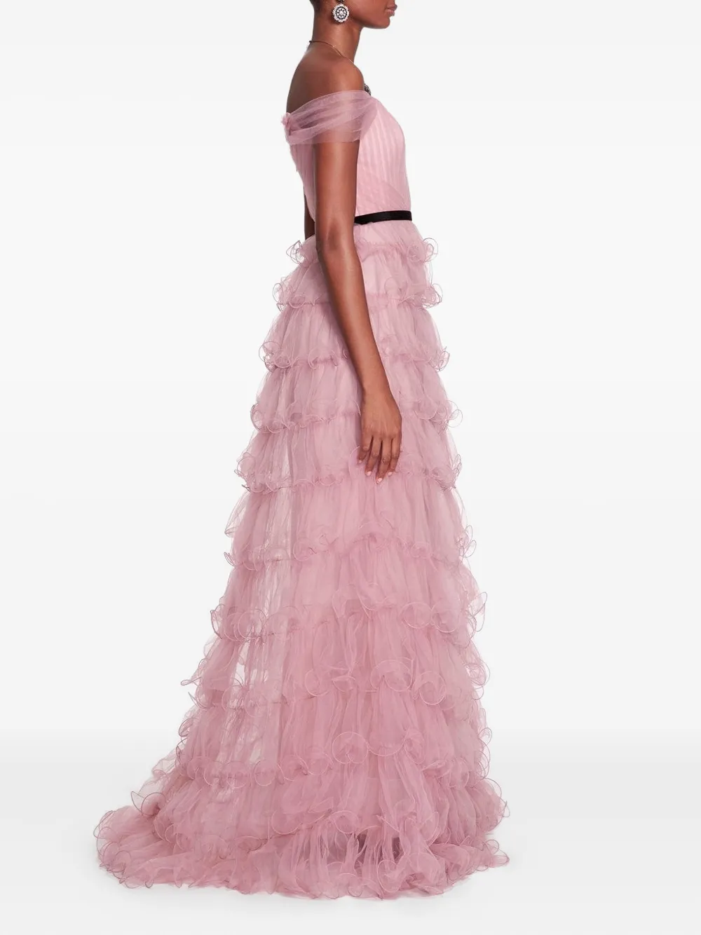 Marchesa Notte Off-shoulder avondjurk Roze