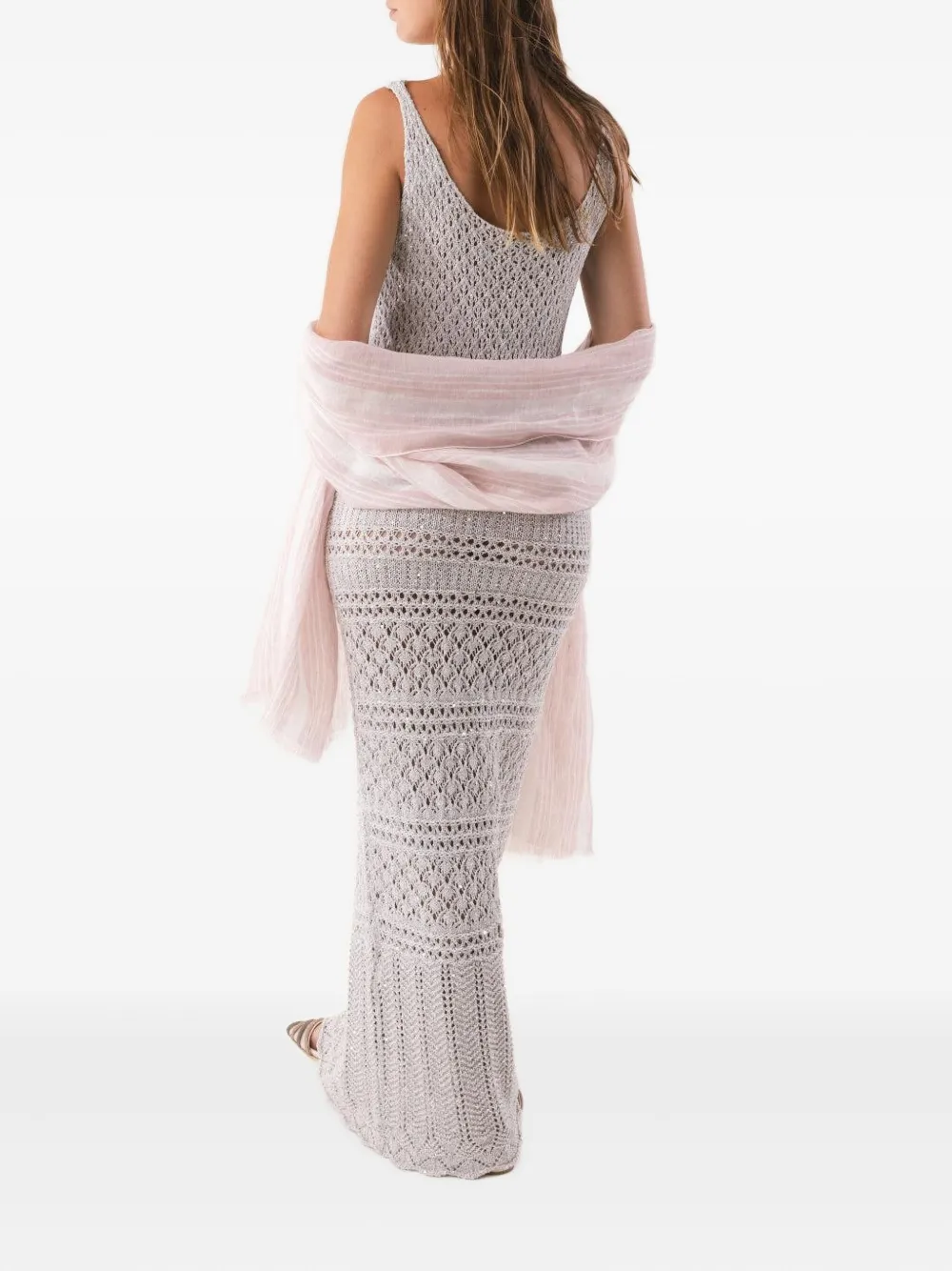 Eleventy striped lurex scarf Roze