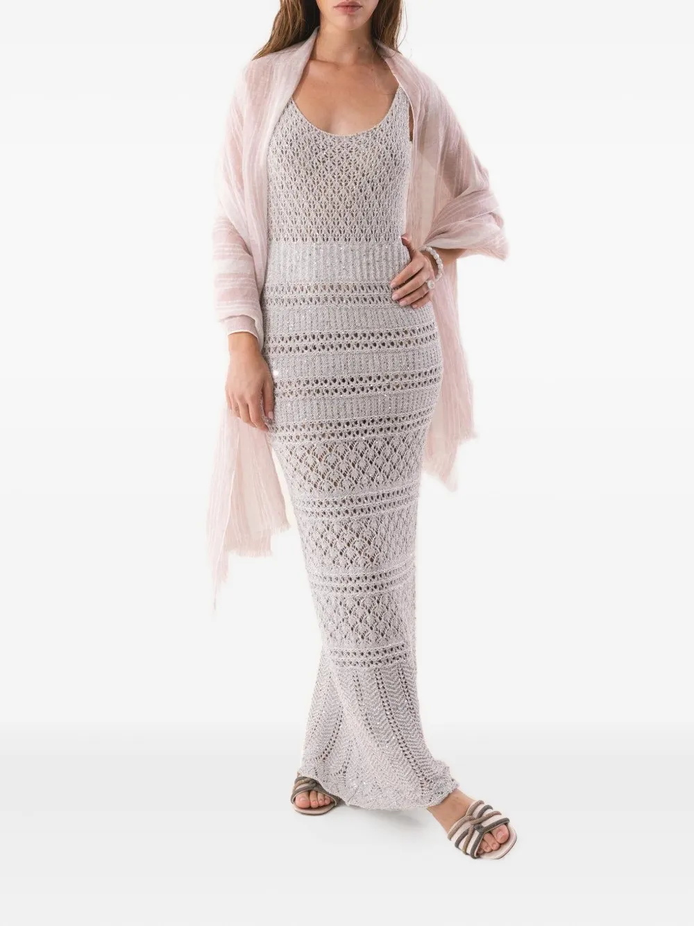 Eleventy striped lurex scarf - Roze