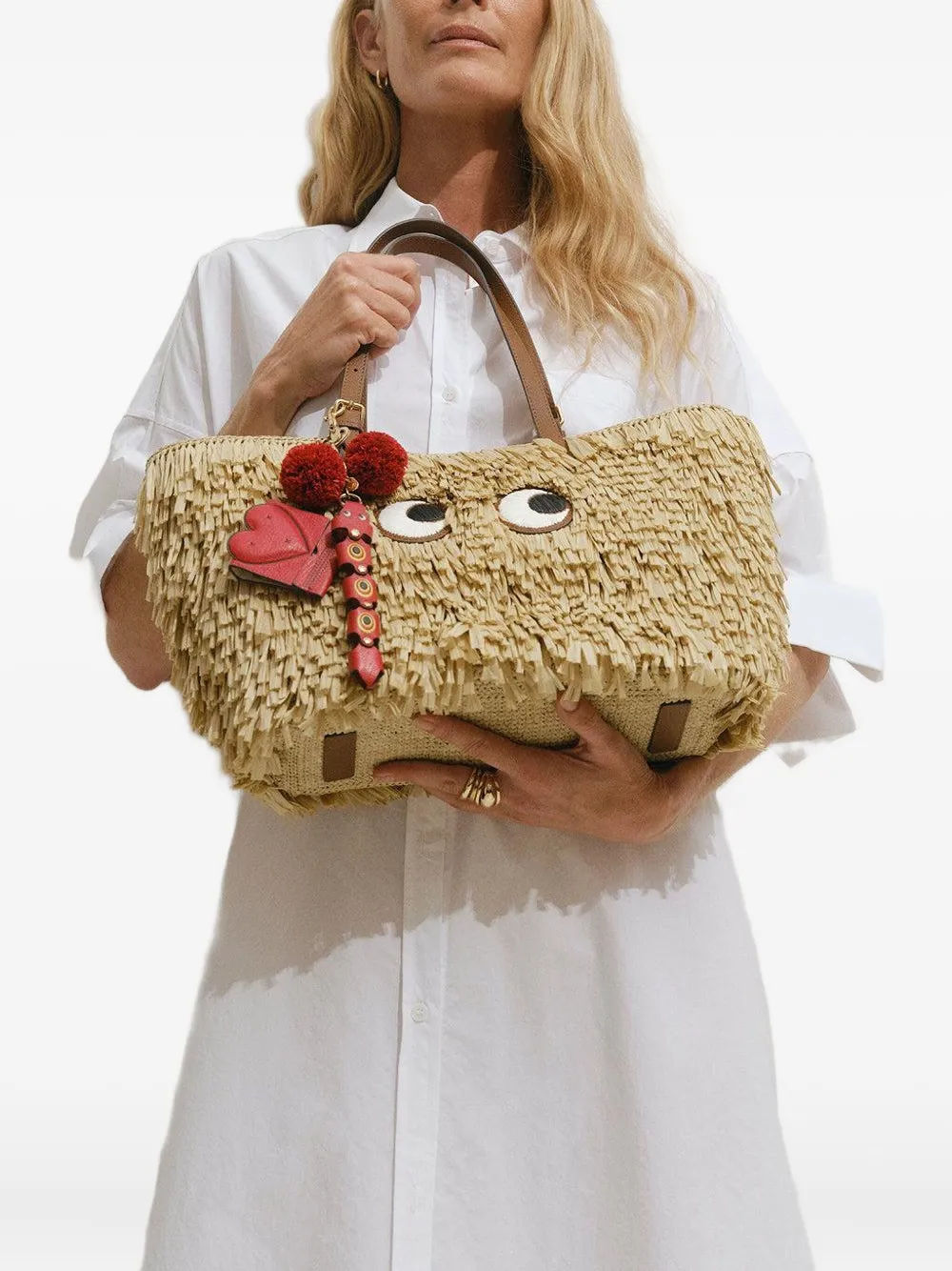 Anya Hindmarch cherry-charm pom-pom keyring Rood