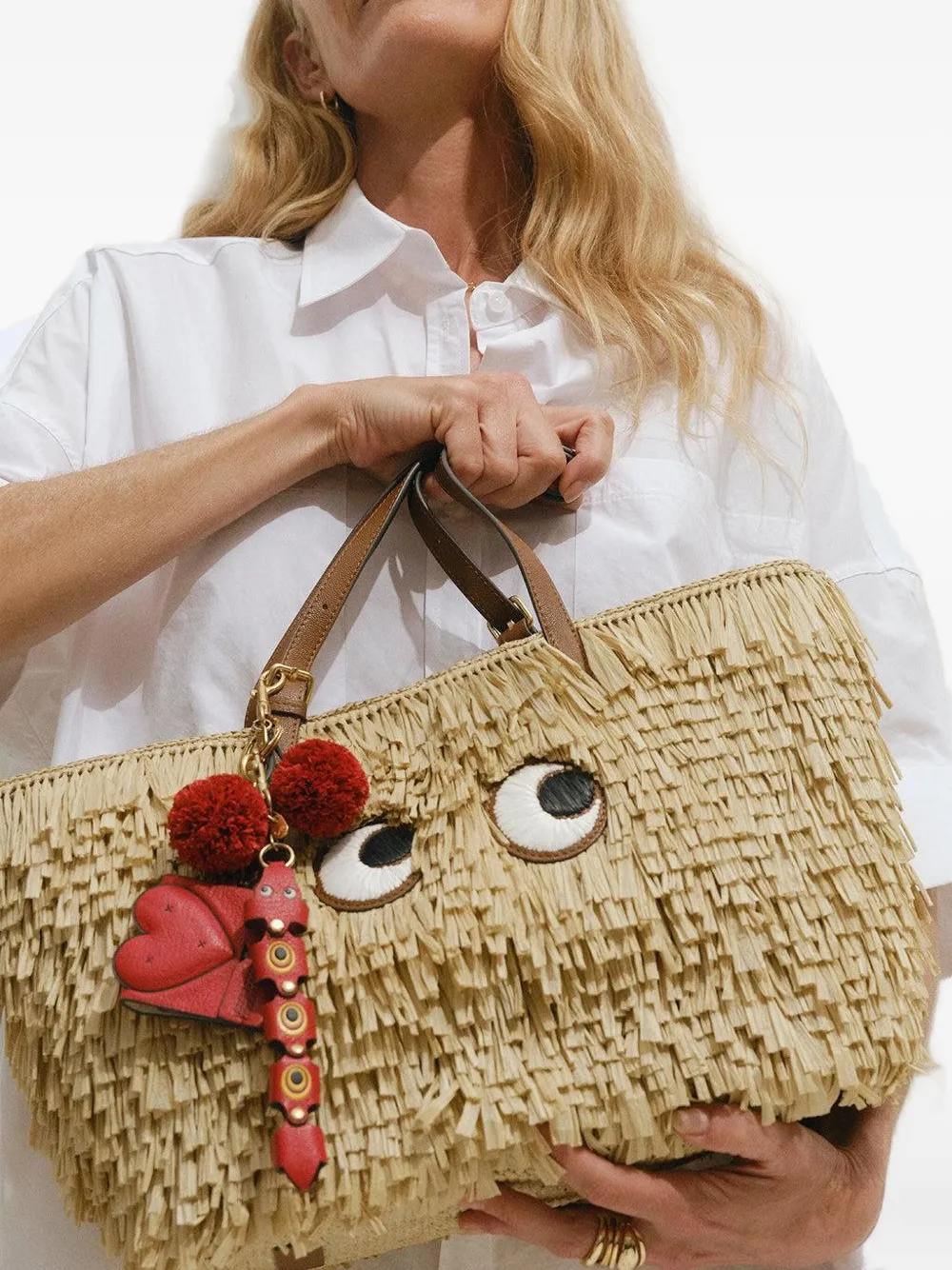 Anya Hindmarch cherry-charm pom-pom keyring Rood