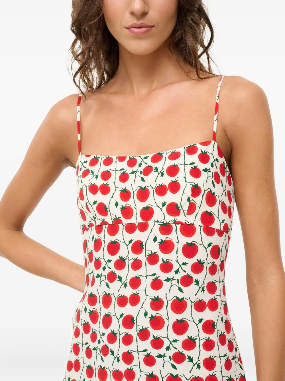 STAUD Remington tomato-print slip dress Beige