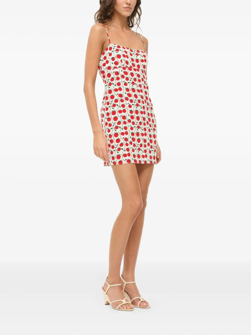 STAUD Remington tomato-print slip dress Beige
