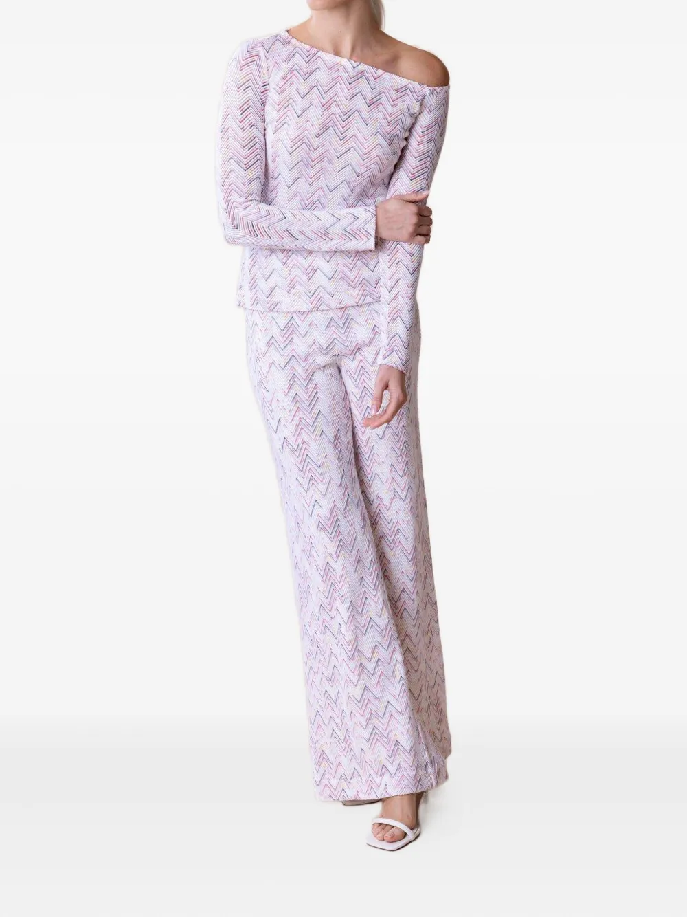 Missoni chevron-pattern off-shoulder sweater Wit