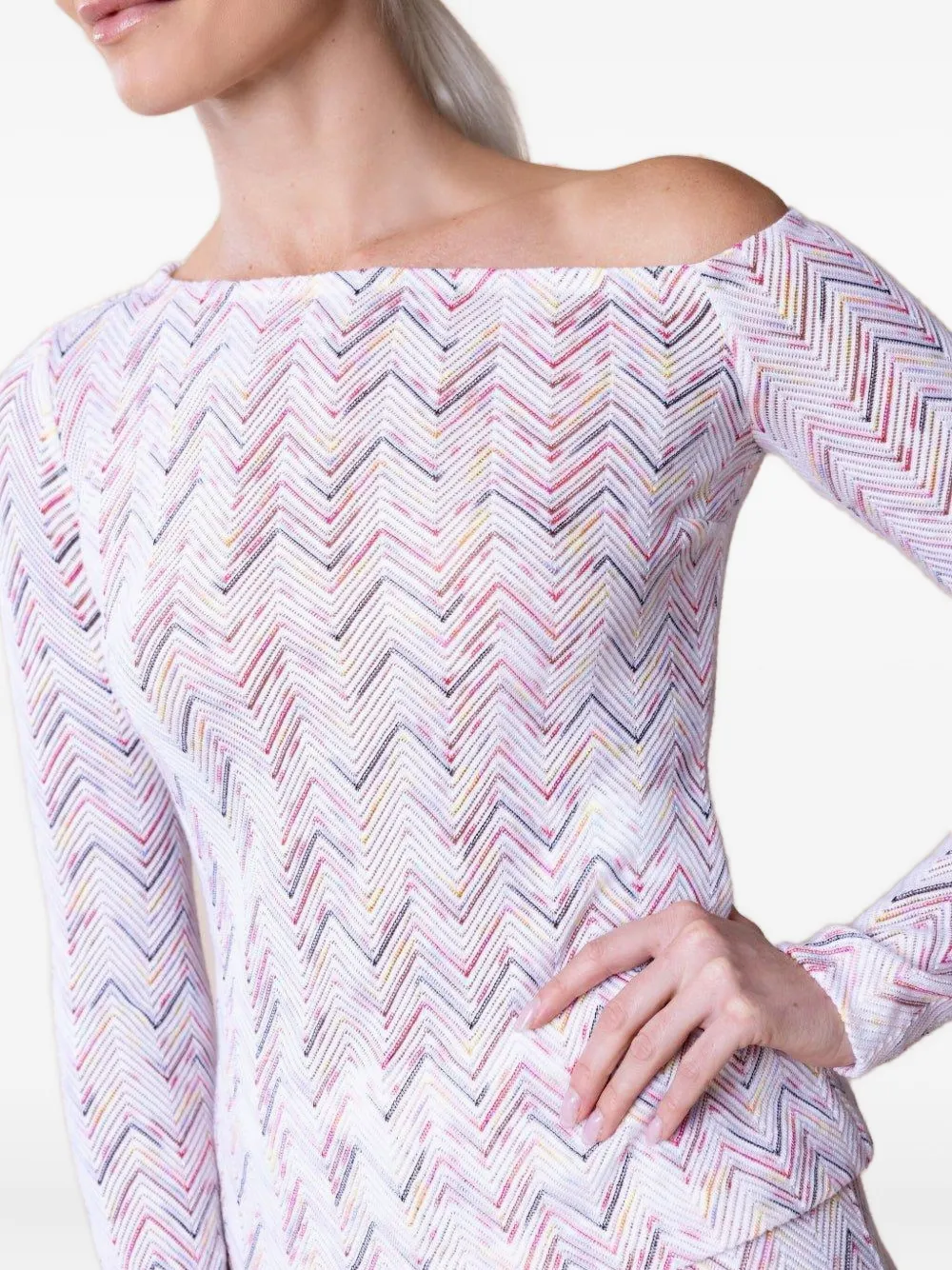 Missoni chevron-pattern off-shoulder sweater Wit