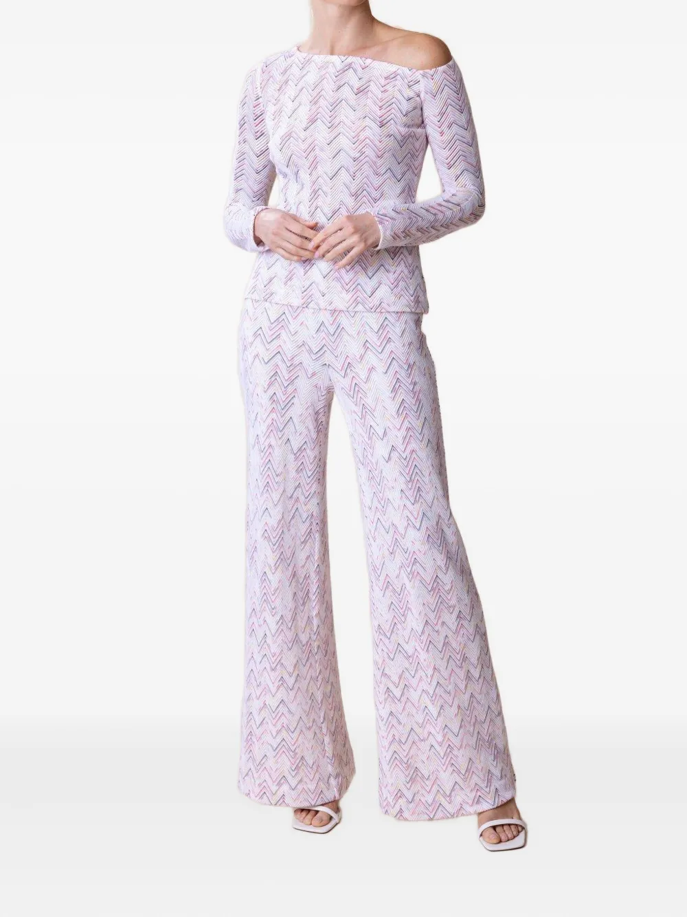 Missoni chevron-pattern off-shoulder sweater Wit