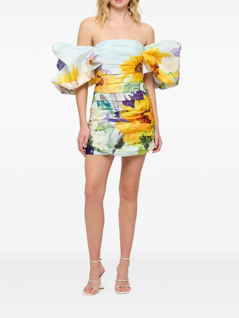 Leo Lin puff-sleeve sunflower print dress - Geel