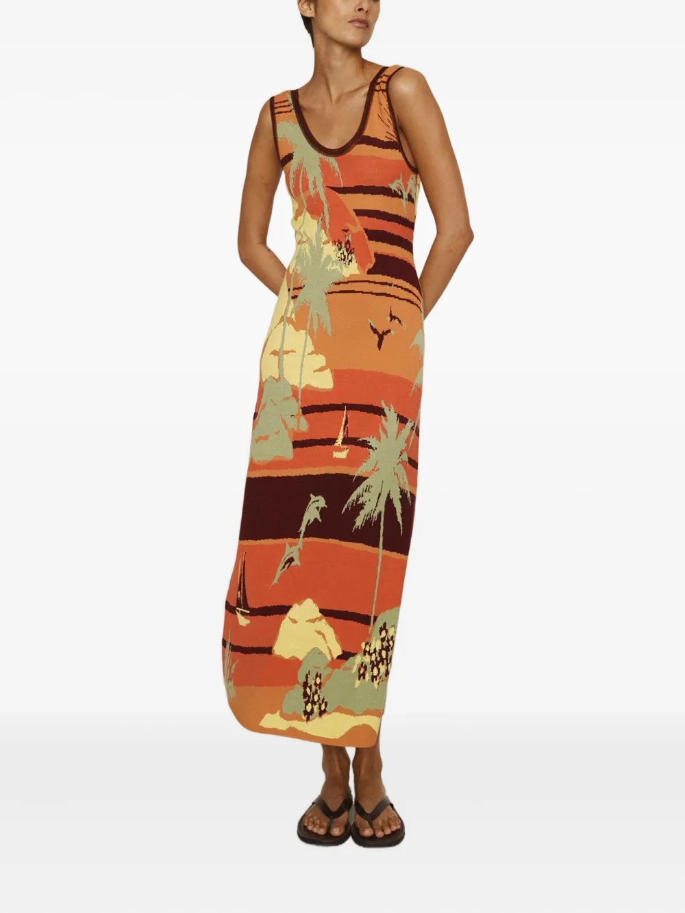 ALEMAIS Palm Island print midi dress - Oranje