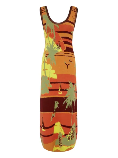 ALEMAIS Palm Island print midi dress