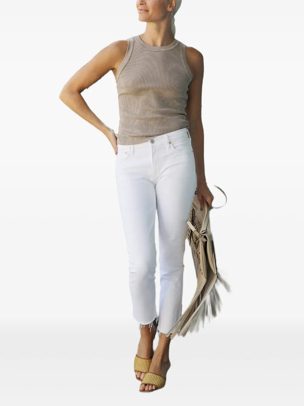 Citizens of Humanity Isabel geribbelde tanktop met ronde hals Beige