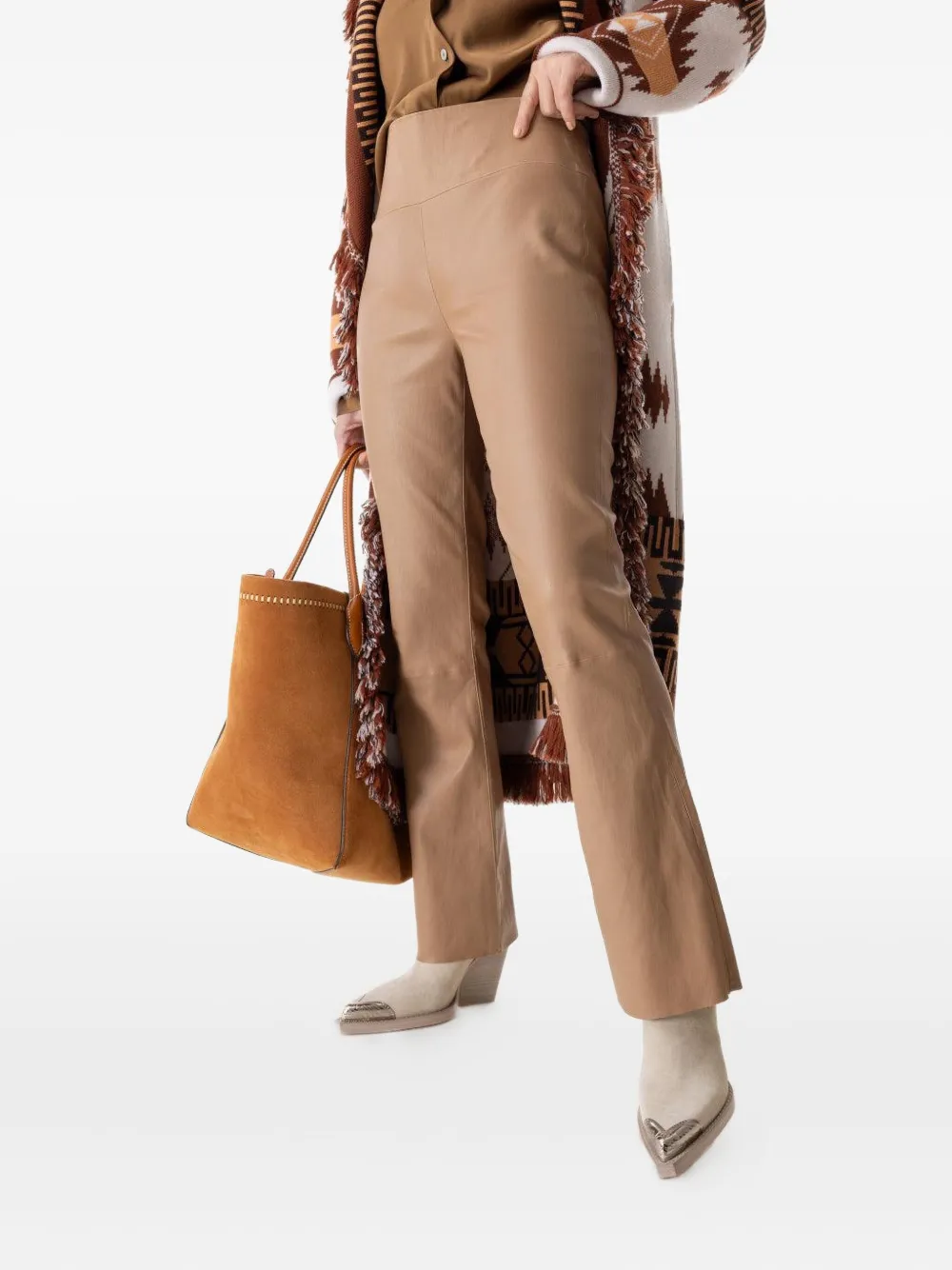 Sprwmn Leather Flare Trousers In Brown