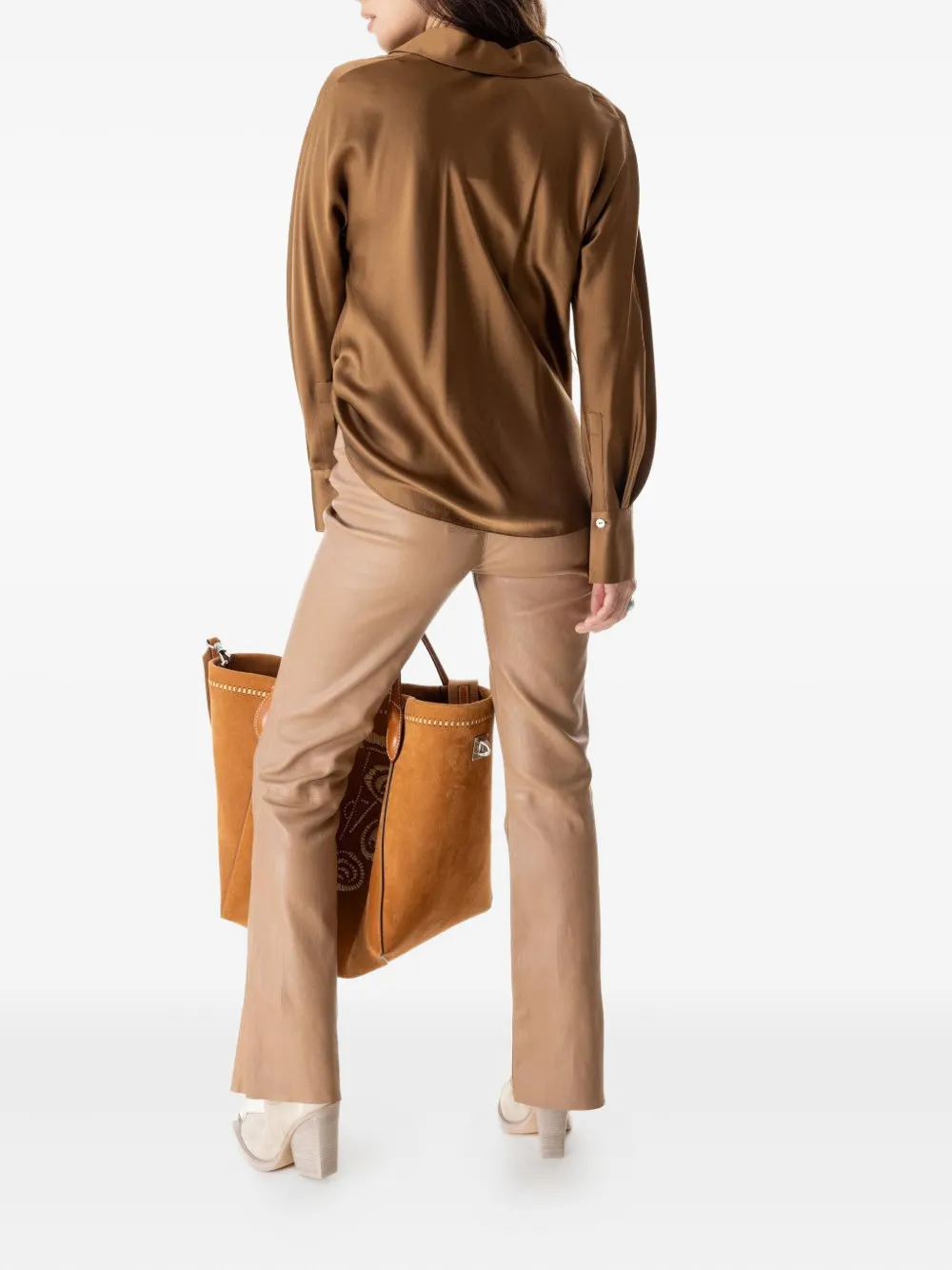 Sprwmn Leather Flare Trousers In Brown