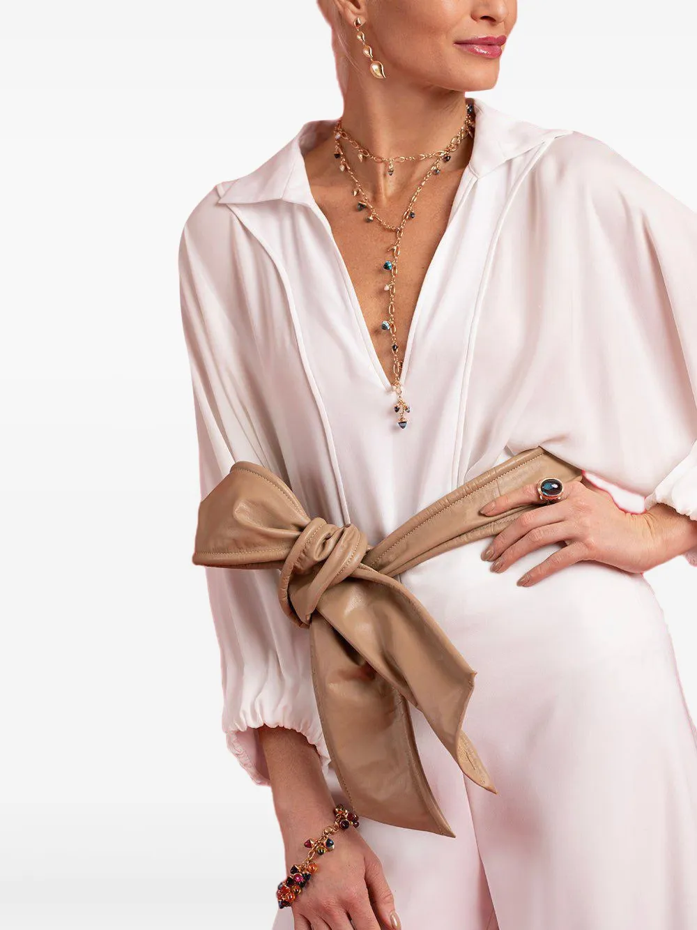 ANDRES OTALORA Leren riem met strik - TAUPE