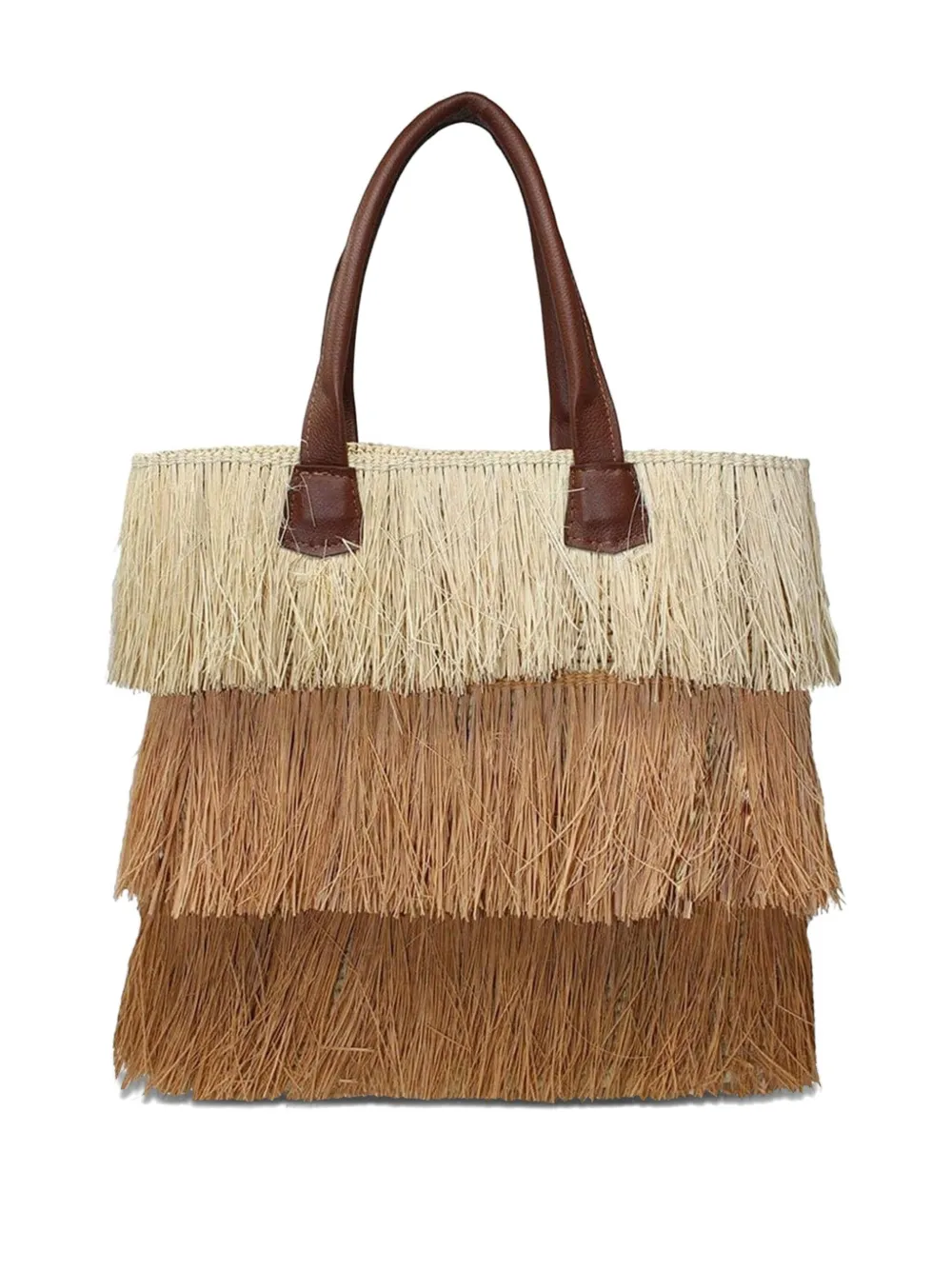 Sensi Studio Three-tone Fringed Tote Bag In Neutral