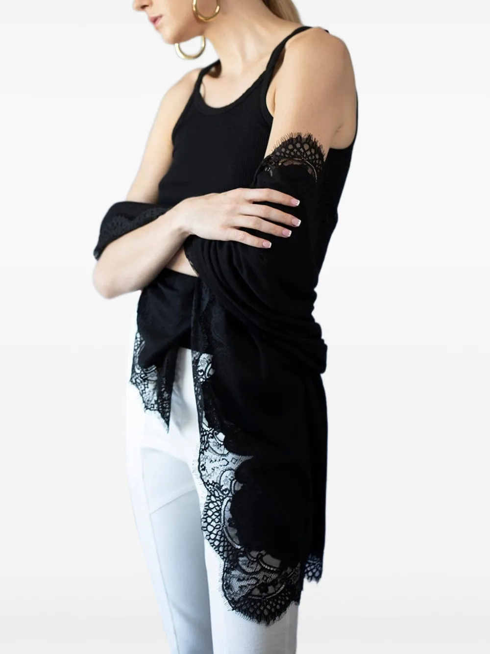Janavi India Lace-trimmed Scarf In Black