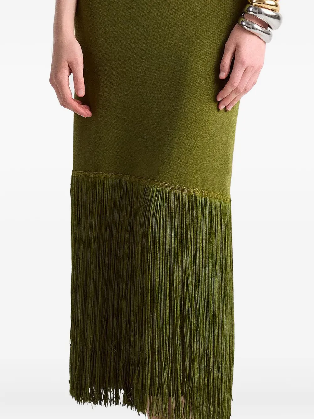 Altuzarra Cash mock-neck fringe dress Groen