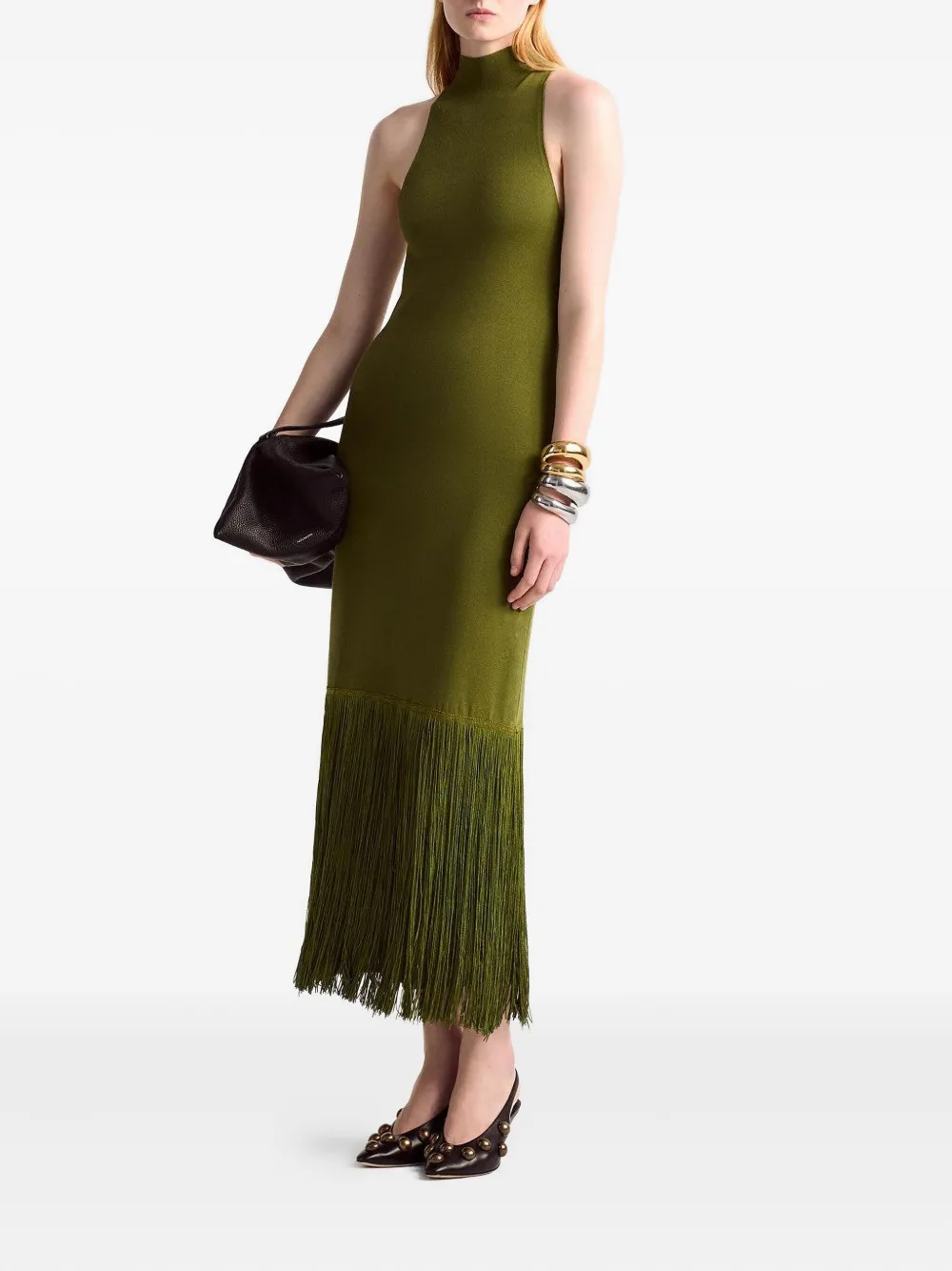 Altuzarra Cash mock-neck fringe dress - Groen