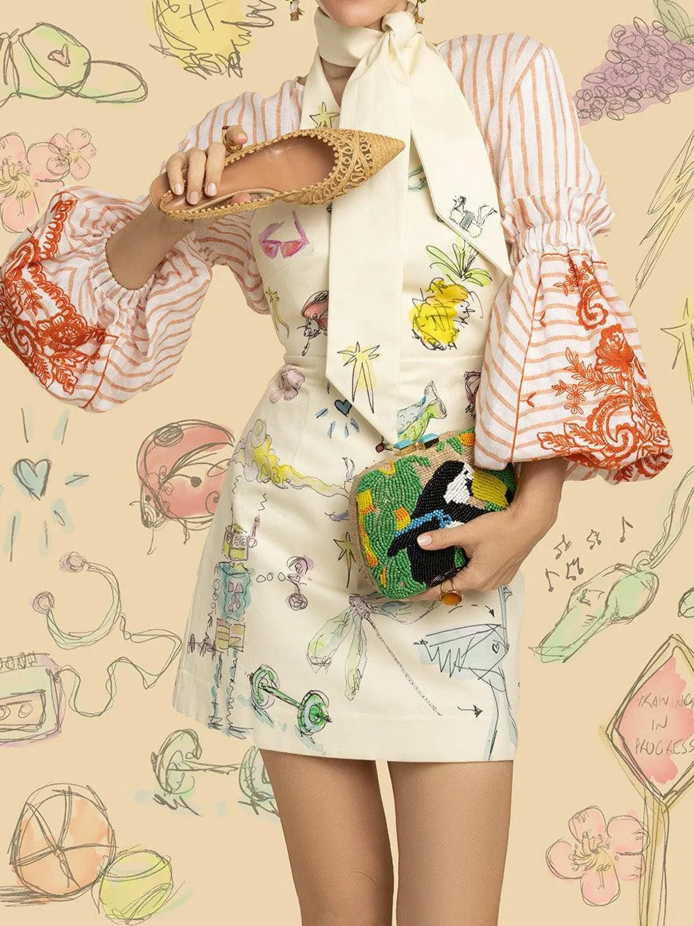 SERPUI Lolita Tucans clutch - Beige