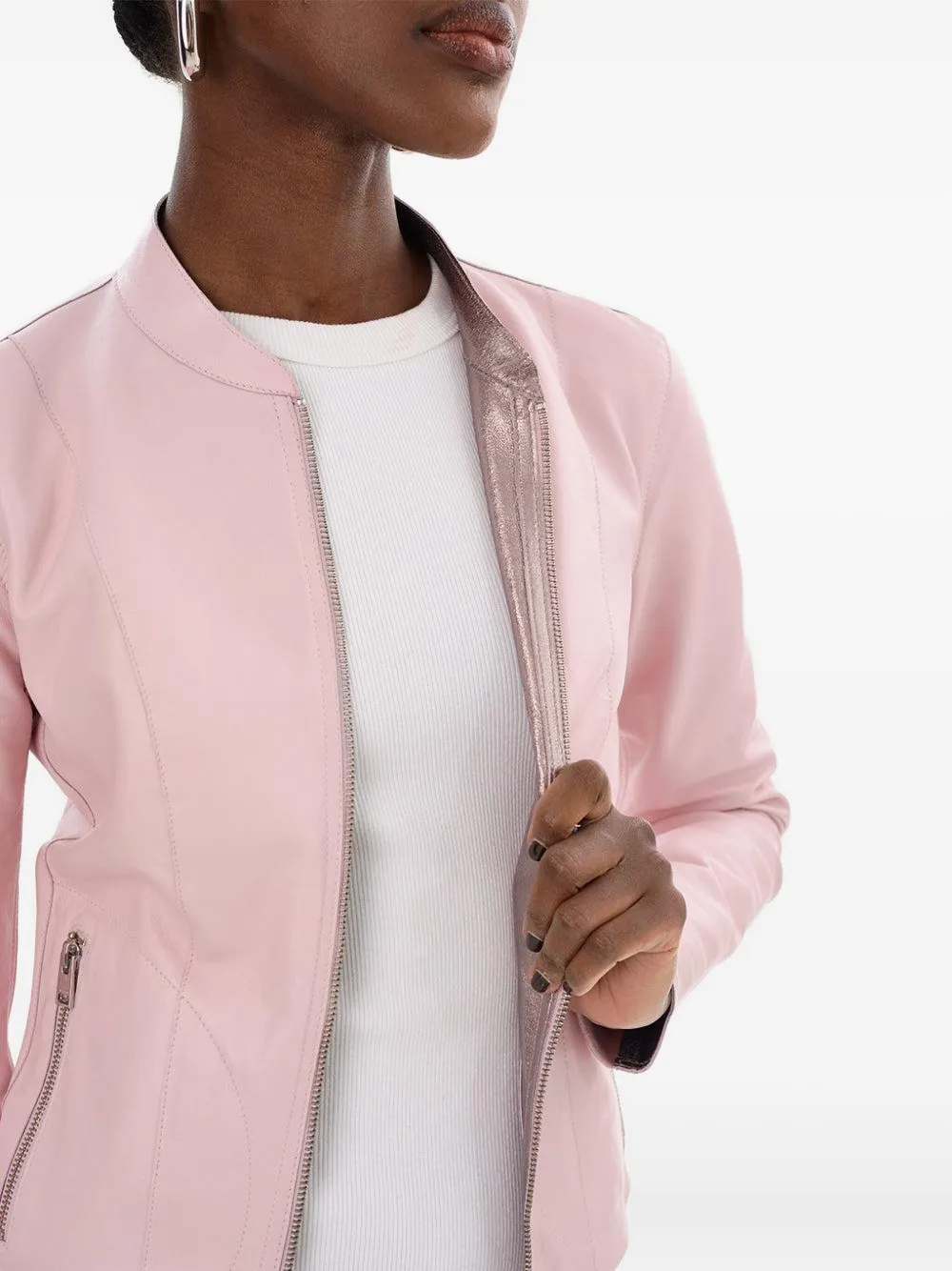 Lamarque Chapin Zip-front Leather Jacket In Pink
