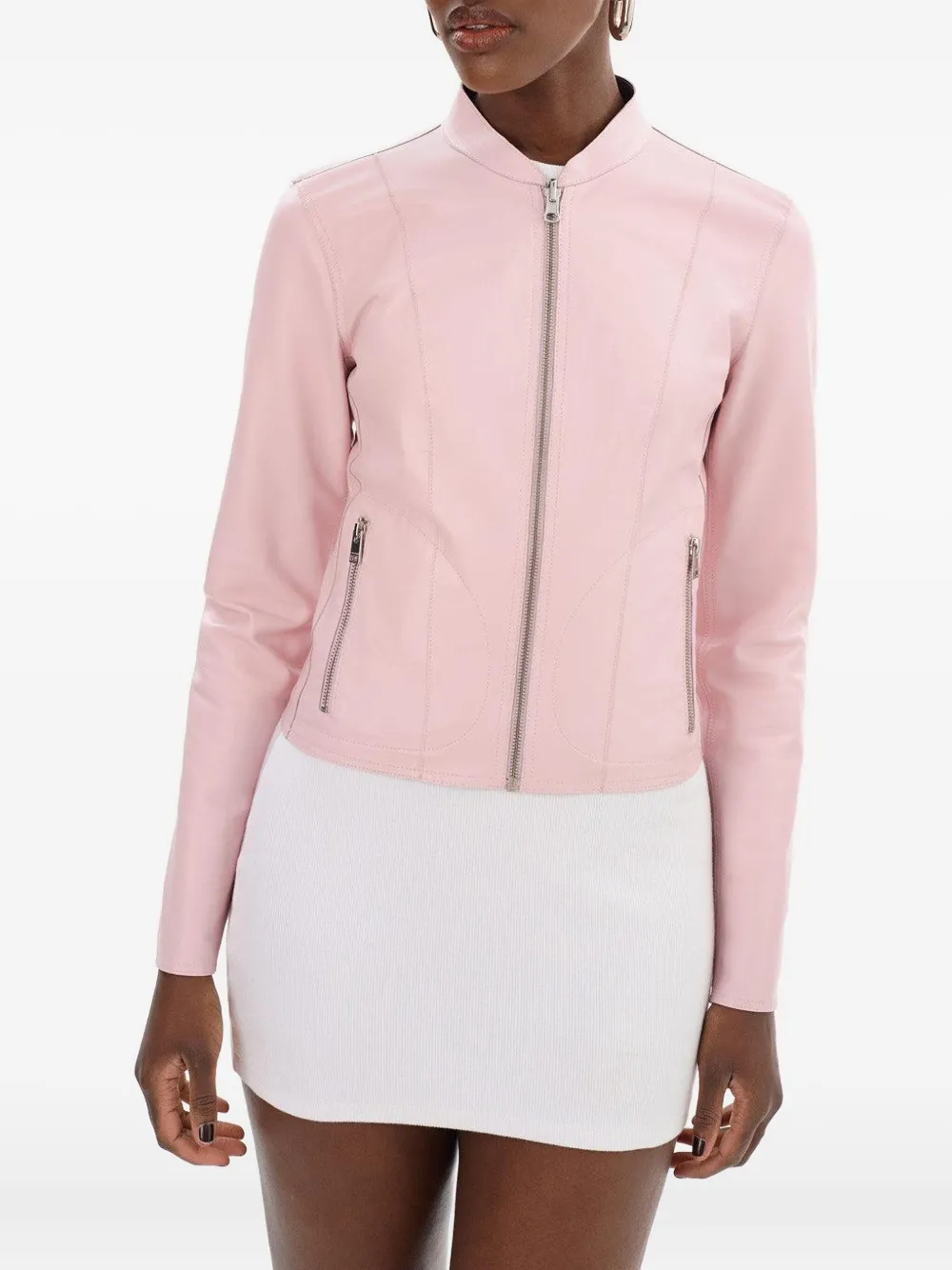 Lamarque Chapin Zip-front Leather Jacket In Pink